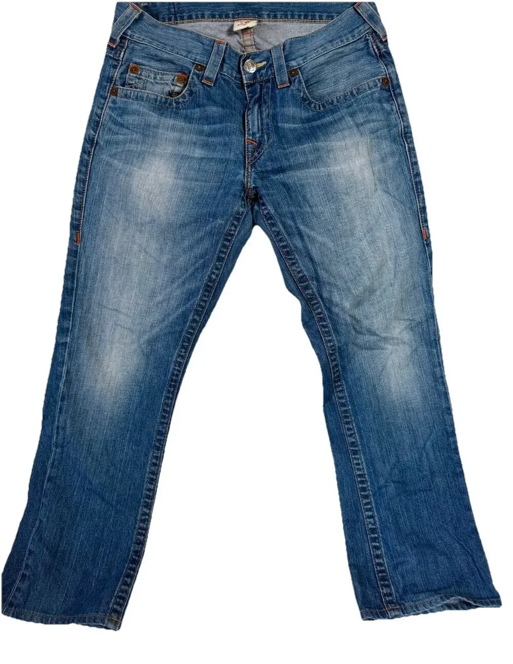 True Religion World Tour Section Straight Seat Blue Denim Jeans Sz32 RN 112790